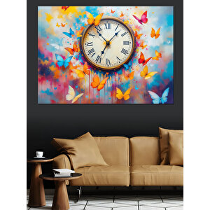Kelebekli Saat Sanatı Dekoratif Kanvas - Mdf Ahşap Tablo 35x50 cm