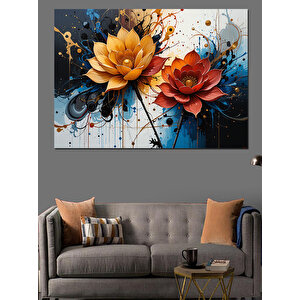 Sanatsal Turuncu Lotus Çiçeği Dekoratif Kanvas - Mdf Ahşap Tablo 35x50 cm