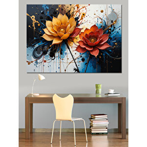 Sanatsal Turuncu Lotus Çiçeği Dekoratif Kanvas - Mdf Ahşap Tablo 35x50 cm