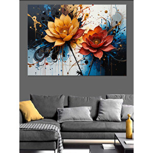 Sanatsal Turuncu Lotus Çiçeği Dekoratif Kanvas - Mdf Ahşap Tablo 35x50 cm