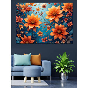 Turuncu Arka Plan Çiçekler Dekoratif Kanvas - Mdf Ahşap Tablo