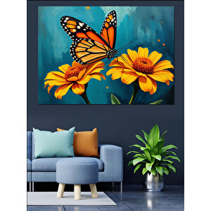 Kelebekler Ve Sarı Çiçekler Dekoratif Kanvas - Mdf Ahşap Tablo 70x100 cm