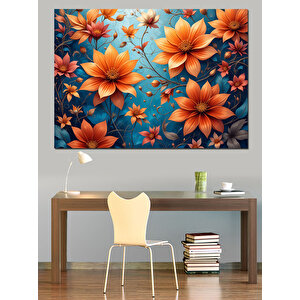 Turuncu Arka Plan Çiçekler Dekoratif Kanvas - Mdf Ahşap Tablo 35x50 cm