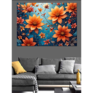 Turuncu Arka Plan Çiçekler Dekoratif Kanvas - Mdf Ahşap Tablo 35x50 cm