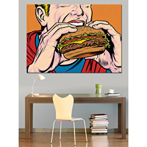 Çizgi Roman Tarzı Hamburger Dekoratif Kanvas - Mdf Ahşap Tablo 70x100 cm