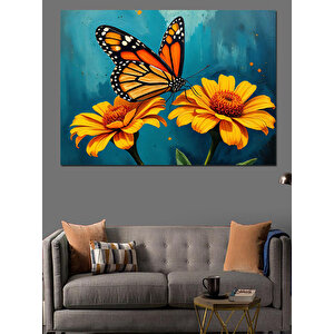 Kelebekler Ve Sarı Çiçekler Dekoratif Kanvas - Mdf Ahşap Tablo 100x140 cm