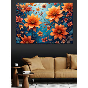 Turuncu Arka Plan Çiçekler Dekoratif Kanvas - Mdf Ahşap Tablo 100x140 cm
