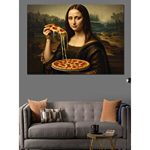 Pizza Yiyen Mona Lisa Dekoratif Kanvas - Mdf Ahşap Tablo 50x70 cm