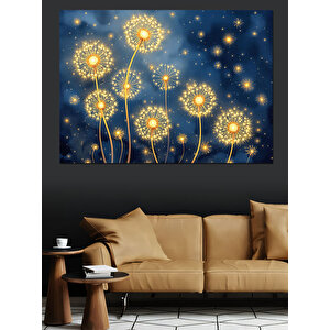 Parlayan Altın Çiçekler Dekoratif Kanvas - Mdf Ahşap Tablo 70x100 cm