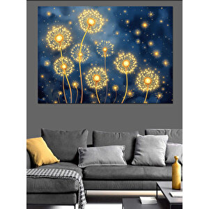 Parlayan Altın Çiçekler Dekoratif Kanvas - Mdf Ahşap Tablo 100x140 cm