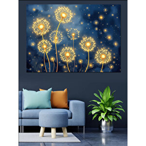 Parlayan Altın Çiçekler Dekoratif Kanvas - Mdf Ahşap Tablo 50x70 cm