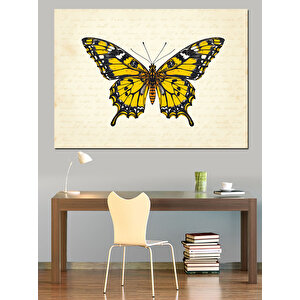 Vintage Sarı Kelebek Dekoratif Kanvas - Mdf Ahşap Tablo 70x100 cm