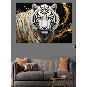 Beyaz Kaplan Portresi Dekoratif Kanvas - Mdf Ahşap Tablo 70x100 cm