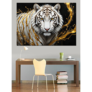 Beyaz Kaplan Portresi Dekoratif Kanvas - Mdf Ahşap Tablo 70x100 cm