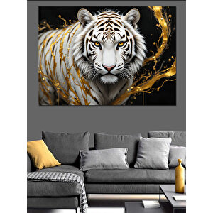 Beyaz Kaplan Portresi Dekoratif Kanvas - Mdf Ahşap Tablo 70x100 cm