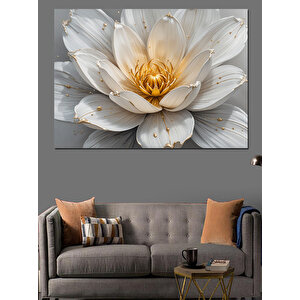 Altın Beyaz Lotus Çiçeği Dekoratif Kanvas - Mdf Ahşap Tablo 25x35 cm