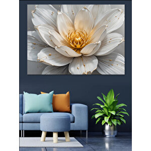 Altın Beyaz Lotus Çiçeği Dekoratif Kanvas - Mdf Ahşap Tablo 35x50 cm