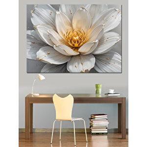 Altın Beyaz Lotus Çiçeği Dekoratif Kanvas - Mdf Ahşap Tablo 35x50 cm