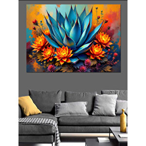 Çiçek Açan Kaktüs Dekoratif Kanvas - Mdf Ahşap Tablo 70x100 cm