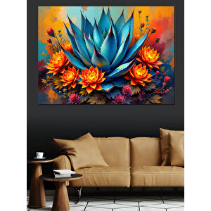 Çiçek Açan Kaktüs Dekoratif Kanvas - Mdf Ahşap Tablo 70x100 cm