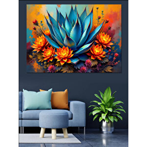 Çiçek Açan Kaktüs Dekoratif Kanvas - Mdf Ahşap Tablo 70x100 cm