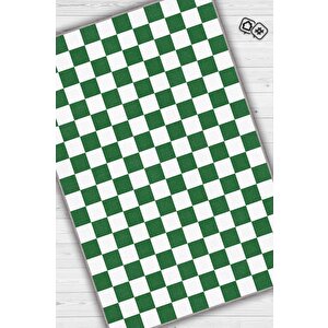 Homshtag Minimalist Damalı Yeşil Beyaz Halı Kareli Oturma Odası Halısı Retro Tarzı Salon Halısı