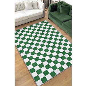 Minimalist Damalı Yeşil Beyaz Halı Kareli Oturma Odası Halısı Retro Tarzı Salon Halısı 120x180 cm