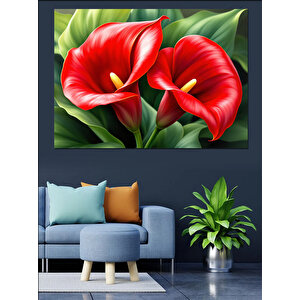 Kırmızı Çiçekler Dekoratif Kanvas - Mdf Ahşap Tablo 70x100 cm