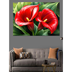 Kırmızı Çiçekler Dekoratif Kanvas - Mdf Ahşap Tablo 70x100 cm