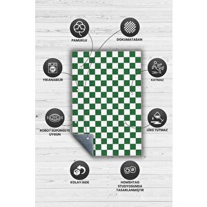 Homshtag Minimalist Damalı Yeşil Beyaz Halı Kareli Oturma Odası Halısı Retro Tarzı Salon Halısı