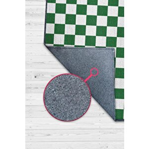 Minimalist Damalı Yeşil Beyaz Halı Kareli Oturma Odası Halısı Retro Tarzı Salon Halısı 100x150 cm
