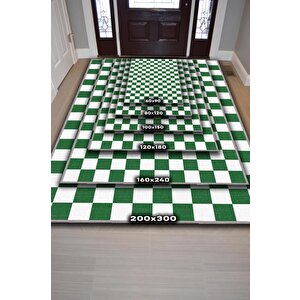 Homshtag Minimalist Damalı Yeşil Beyaz Halı Kareli Oturma Odası Halısı Retro Tarzı Salon Halısı