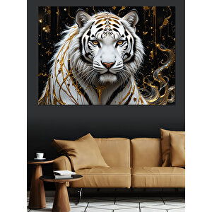 Sarı Gözlü Beyaz Kaplan Dekoratif Kanvas - Mdf Ahşap Tablo 70x100 cm