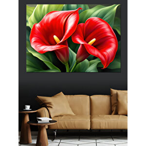 Kırmızı Çiçekler Dekoratif Kanvas - Mdf Ahşap Tablo 100x140 cm