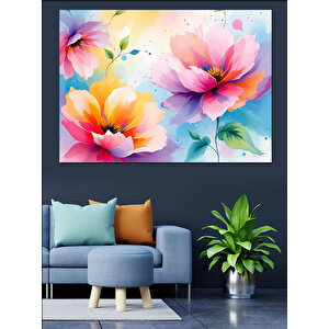 Renkli Sulu Boya Çiçekler Dekoratif Kanvas - Mdf Ahşap Tablo 70x100 cm