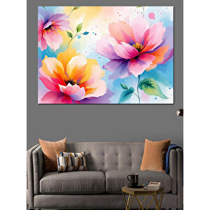 Renkli Sulu Boya Çiçekler Dekoratif Kanvas - Mdf Ahşap Tablo 70x100 cm