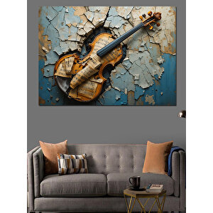 Eski Ahşap Keman Dekoratif Kanvas - Mdf Ahşap Tablo 70x100 cm