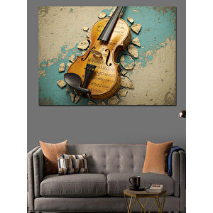 Duvarı Delen Keman Dekoratif Kanvas - Mdf Ahşap Tablo 50x70 cm