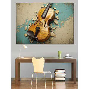 Duvarı Delen Keman Dekoratif Kanvas - Mdf Ahşap Tablo 50x70 cm