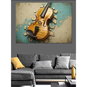 Duvarı Delen Keman Dekoratif Kanvas - Mdf Ahşap Tablo 50x70 cm
