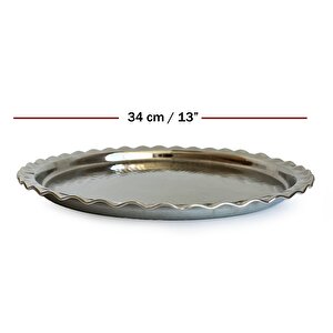 Çaldıran El Dövmesi Bakır Yuvarlak Sunum Tepsisi 34 Cm Nikel
