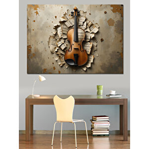 Duvarı Delen Keman Dekoratif Kanvas - Mdf Ahşap Tablo 35x50 cm