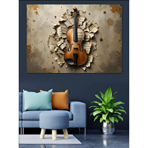 Duvarı Delen Keman Dekoratif Kanvas - Mdf Ahşap Tablo 70x100 cm