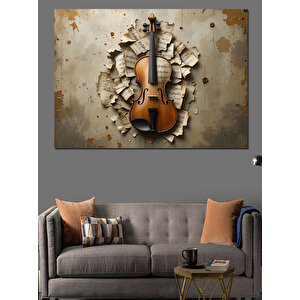 Duvarı Delen Keman Dekoratif Kanvas - Mdf Ahşap Tablo 70x100 cm
