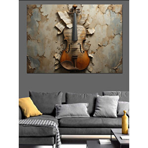 Duvar Üstü Eski Keman Dekoratif Kanvas - Mdf Ahşap Tablo 70x100 cm