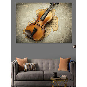 Vintage Notalı Keman Çizimi Dekoratif Kanvas - Mdf Ahşap Tablo 70x100 cm