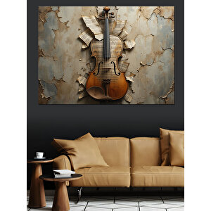 Duvar Üstü Eski Keman Dekoratif Kanvas - Mdf Ahşap Tablo 100x140 cm