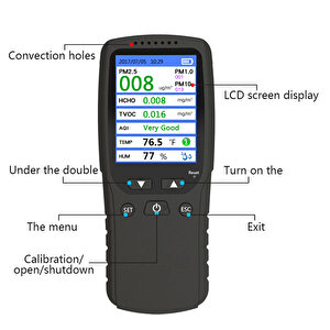 Oem Dm106a Çoklu Gaz Analiz Cihazı Tvoc Hcho Aqi Pm1.0 Pm10 Hum