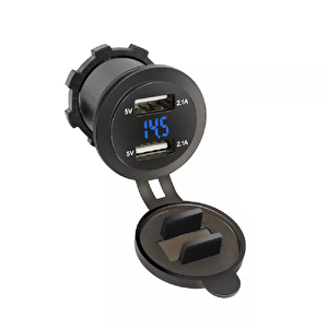 Voltmetreli Usb Portu 4.2a 12v 24v Mavi Led Işıklı
