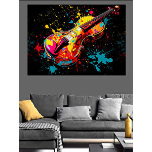 Renk Patlayan Keman Dekoratif Kanvas - Mdf Ahşap Tablo 100x140 cm